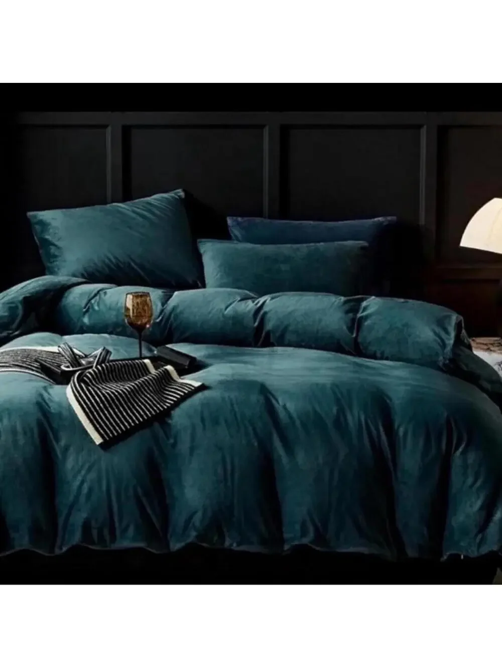 🆕 QUEEN Velvet Duvet Bedding Set Cover Blue Green Velour Warm Rich Luxury Cozy